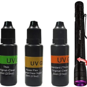 Riverruns UV Clear Glue Thick Thin Flew+UV Power 395nm Zoomable Pen Light for UV Glue Curing,Heads Bodies and Wings, Small Mini Stylus, IPX5 Water-Resistant �