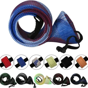 Rod Cover Sleeve,6 Pack Fishing Rod Socks for Fly Spinning Casting Sea Rod, Braided Mesh Fishing Pole Gloves Protector Gear w/ 6 Pack Rod Ties Straps,Fishing Accessories Tools,1 Dozen Kit by STSTECH