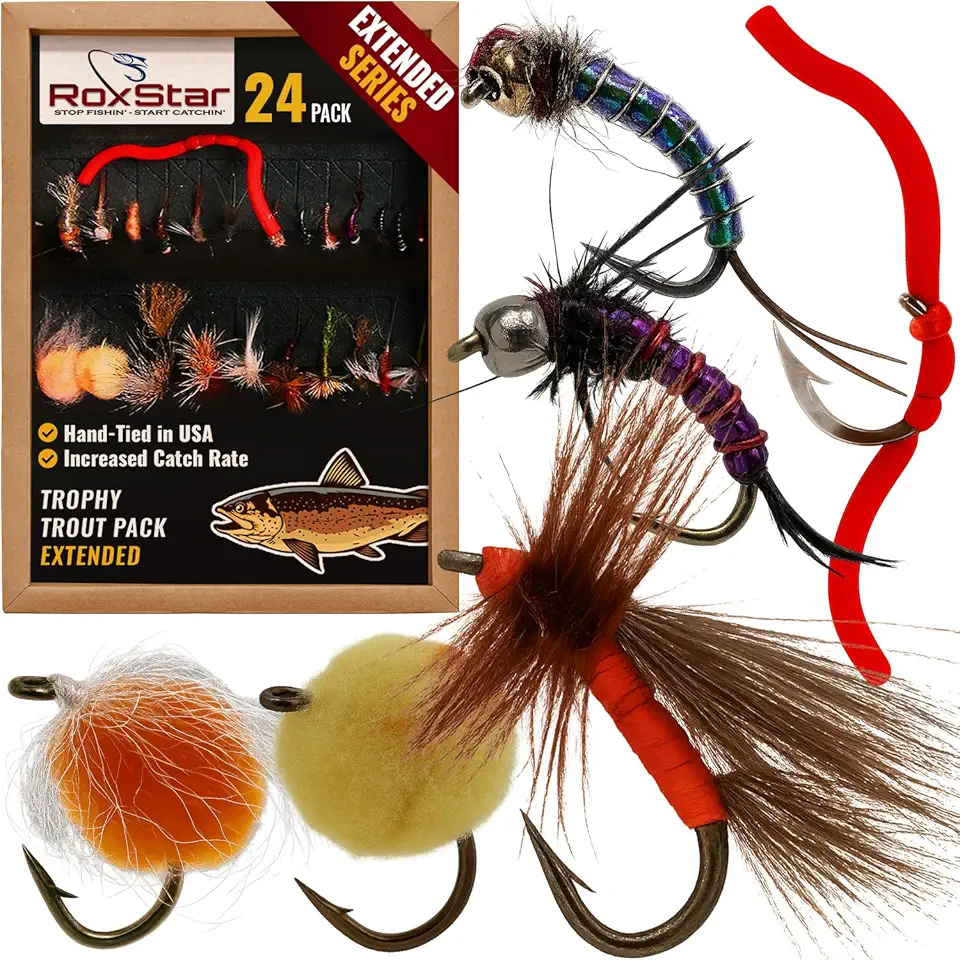 RoxStar Fishing Fly Shop | Trophy Trout Fly Assortment | Wet & Dry Trout Flies | Gift Box Included. | Proudly Made in The USA�
