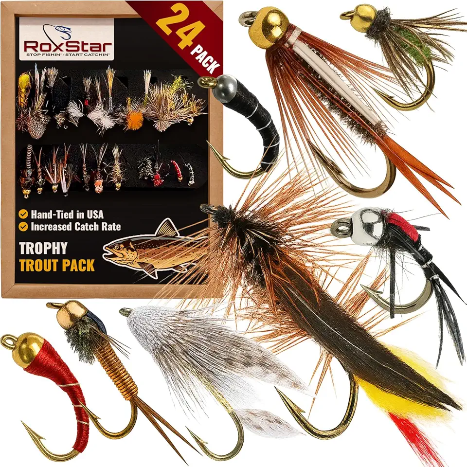 RoxStar Fishing Fly Shop | Trophy Trout Fly Assortment | Wet & Dry Trout Flies | Gift Box Included. | Proudly Made in The USA�