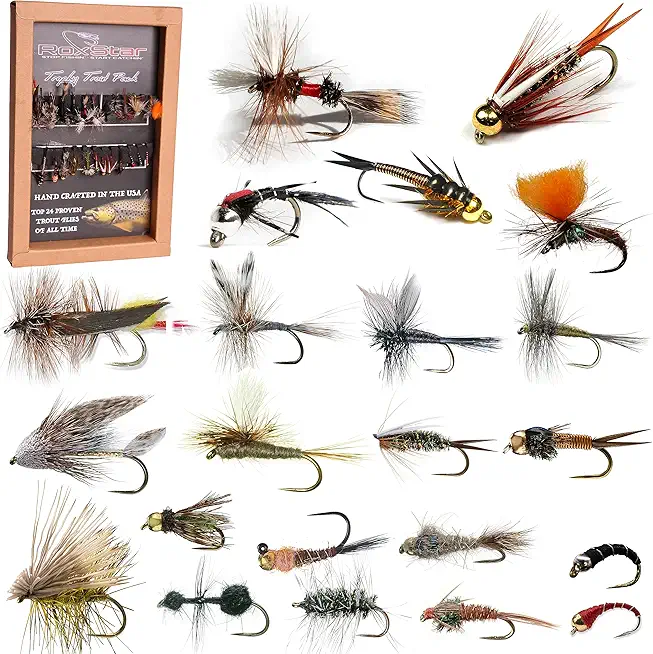 RoxStar Fishing Fly Shop | Trophy Trout Fly Assortment | Wet & Dry Trout Flies | Gift Box Included. | Proudly Made in The USA�
