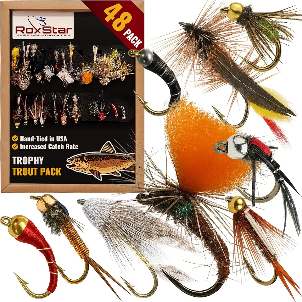RoxStar Fishing Fly Shop | Trophy Trout Fly Assortment | Wet & Dry Trout Flies | Gift Box Included. | Proudly Made in The USA�