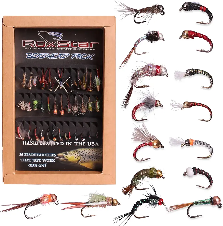 RoxStar Fly Fishing Shop | Proudly Hand Tied in The USA | Western Trout Fly Assortment | Top 24 Producing Trout Flies for The West | Gift Box Included | (24 Pack)
