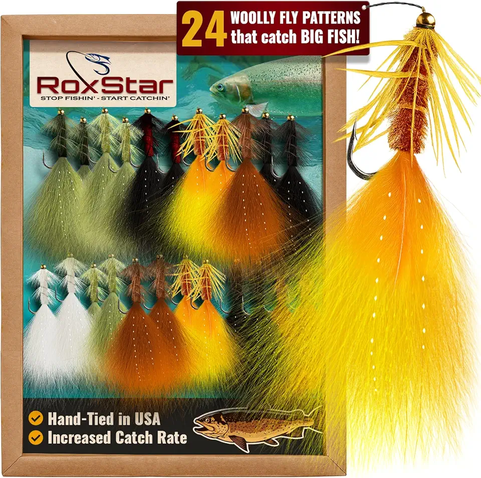 RoxStar Fly Shop | 24pk Wooly Bugger Flies Assortment | Hand Tied with Platinum Select Marabou | We Have Mastered The Woolly Bugger - The Results are Unmatched! Tied in House - Never Outsourced!