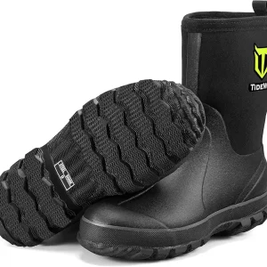 Rubber Boots for Men, 5.5mm Neoprene Insulated Rain Boots with Steel Shank, Waterproof Mid Calf Hunting Boots, Sturdy Rubber Work Boots for Farming Gardening Fishing