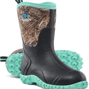 Rubber Boots for Women with Steel Shank, 6mm Neoprene Mid Calf Rain Boots, Waterproof Insulated Mud Work Boots All Season, Size 5-11