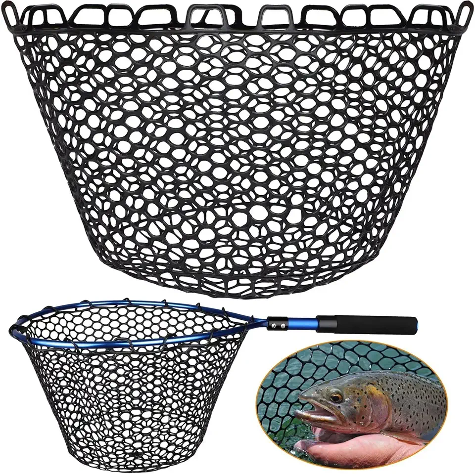 Rubber Fishing Net Replacement Netting without Handle Clear Black Fishing Nets for Fish Fly Fish Landing Net Bag for Freshwater Saltwater Foldable Trout Net Rubber Mesh 5 Sizes