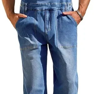 Runcati Men's Denim Bib Overalls Jeans Casual Slim Fit Adjustable Straps Fashion Trousers Boot Cut Jumpsuit