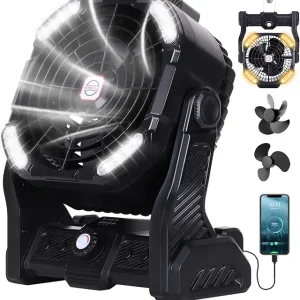 RUNTOP Portable Fan Rechargeable, 20000mAh Battery Powered Fan with LED Lantern,Table Fan, Battery Operated Fans for Travel Home Office Bedroom Camping Tent Beach Desk Fishing X26 Black