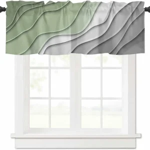 Sage Green Ombre Valance Curtain for Kithchen Windows Green and Grey Gradient Modern Abstract Geometric Valance Tier Curtain Rod Pocket Valances for Bedroom/Living Room/Bathroom, 1 Panel, 54x18 Inch
