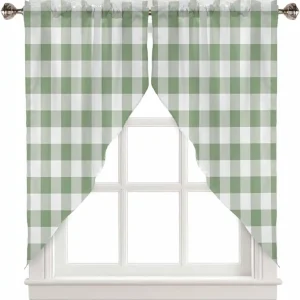 Sage Green Plaid Swag Curtains 45 Inches Long for Living Room, Bathroom, Kitchen, Bedroom Gradient Geometric Buffalo Checkered Windows Drape Curtains Rod Pocket Cafe Drapery Panels 36''x45'' *2