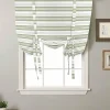 Sage Green Stripes Tie Up Curtains for Windows, Adjustable Rod Pocket Modern Minimalism Kitchen Window Treatment Blinds , Light Filtering Geometric Roman Shades for Cafe Bedroom Living Room 34"x 45"