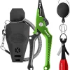 SAMSFX Aluminum Fishing Pliers Hook Remover Braid Line Cutter with Coiled Lanyard, Fly Fishing Knot Tying Tool & Retractors