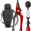 SAMSFX Aluminum Fishing Pliers Hook Remover Braid Line Cutter with Coiled Lanyard, Fly Fishing Knot Tying Tool & Retractors