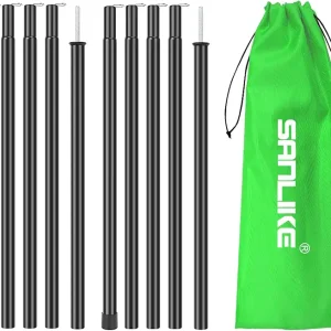 SAN LIKE Tent Poles Iron Camping Tarp Poles 76.6in Telescoping Tarp Tent Poles Adjustable Collapsible Tent Poles Canopy Rain Awning Shelter Backpacking Hiking (5 Sections)