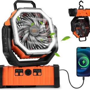 SanHima Camping Fan with LED Light - 20000mAh Rechargeable Battery Powered Portable Fan w/ 360� Rotation Hook, 4 Speed Oscillation Cordless USB Desk Fan for Tent Travel Home Office Beach Fishing