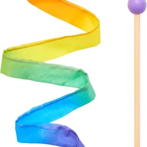 Sarah's Silks Mini Rainbow Streamer - Long Ribbon Wand for Kids, Pretend Play, Dance, Baton Stick Twirling, and Gymnastics Party Favors | 100% Silk and Wood Montessori and Waldorf Toys (1)