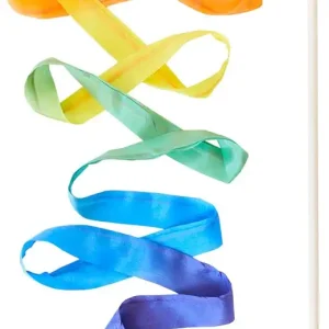 Sarah's Silks Rainbow Streamer - 8' Long Ribbon Wand for Kids, Pretend Play, Dance, Baton Stick Twirling, and Gymnastics Party Favors | 100% Silk and Wood Montessori and Waldorf Toys