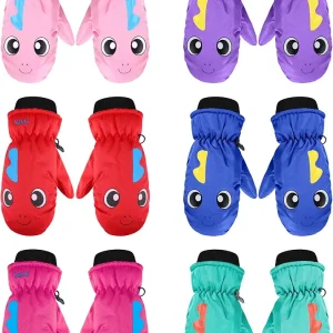SATINIOR 6 Pairs Kids Winter Snow Mittens Waterproof Warm Ski Gloves Unisex Gloves for Cold Weather Children
