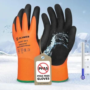 Schwer 2 Pairs FreezeGuard Winter Work Gloves, ANSI A2 Cut Resistant Freezer Gloves for Outdoor Cold Weather Keep Hands Warm, Waterproof Gloves for Shoveling Snow, Ice Fishing, L
