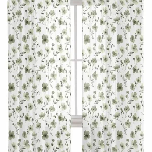 Semi Sheer Curtains 72" L, Rod Pocket Drapes Sage Green Flowers Tiled Texture Window Treatments Curtain Light Filter for Living Room Kitchen Bedroom Decor 2 Panels
