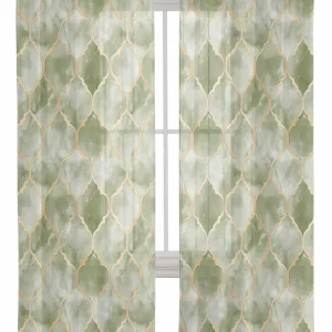 Semi Sheer Curtains 72" L, Rod Pocket Drapes Sage Green Geometric Tiled Texture Window Treatments Curtain Light Filter for Living Room Kitchen Bedroom Decor 2 Panels