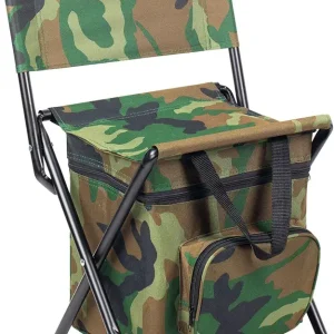 Sequpr Foldable Camping Chair with Cooler Bag, Hunting Fishing Chair Backpack with Backrest, Compact Camping Chair Stool for Fishing Hiking Hunting (Camouflage)
