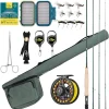 SF Fly Fishing Rod Combo Starter Kit Semi Gloss Green Jade Finish 24T Carbon Fiber Trout Travel Fly Rod with Reel,Fly Rod case,Fly Box , Flies,Tapered Leader,Knot Tying Tools