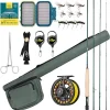 SF Fly Fishing Rod Combo Starter Kit Semi Gloss Green Jade Finish 24T Carbon Fiber Trout Travel Fly Rod with Reel,Fly Rod case,Fly Box , Flies,Tapered Leader,Knot Tying Tools