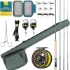 SF Fly Fishing Rod Combo Starter Kit Semi Gloss Green Jade Finish 24T Carbon Fiber Trout Travel Fly Rod with Reel,Fly Rod case,Fly Box , Flies,Tapered Leader,Knot Tying Tools