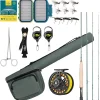 SF Fly Fishing Rod Combo Starter Kit Semi Gloss Green Jade Finish 24T Carbon Fiber Trout Travel Fly Rod with Reel,Fly Rod case,Fly Box , Flies,Tapered Leader,Knot Tying Tools