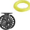 SF Weight Forward Floating Fly line Fly Fishing Line Fluo Yellow 3wt 100FT Front Welded Loop & 3/4wt Fly Fishing Reel with Aluminum Alloy Body