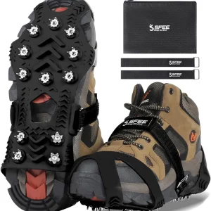 Sfee Crampons for Winter Boots, Upgraded Ice Cleats Stainless Steel Women Men Anti Slip Ice Traction Cleats Grips with Straps, Perfect for Hiking, Walking, Climbing, Ice Fishing