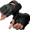 SH195 Men's Black Leather Perforated Gel Padded Palm Fingerless Motorcycle Hand Gloves W/ �Open Knuckle�
