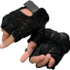 SH219 Men's Black Leather Gel Padded Palm Fingerless Motorcycle Hand Gloves W/Breathable �Mesh Material�