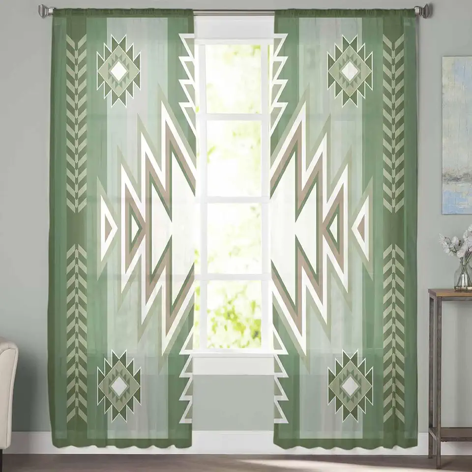 Sheer Curtains 72 Inch Long 2 Panels American Decorative Southwest Sage Green Light Filtering Rod Pocket Semi Sheer Curtains, Voile Drapes for Living Room Bedroom, 52"x72"