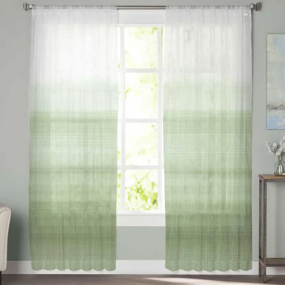 Sheer Curtains 72 Inch Long 2 Panels Farm Gradient Sage Green Country Light Filtering Rod Pocket Semi Sheer Curtains, Voile Drapes for Living Room Bedroom, 52"x72"