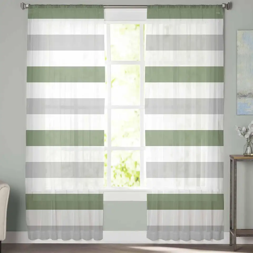 Sheer Curtains 72 Inch Long 2 Panels Green Sage Green Rustic Farmhouse Light Filtering Rod Pocket Semi Sheer Curtains, Voile Drapes for Living Room Bedroom, 52"x72"