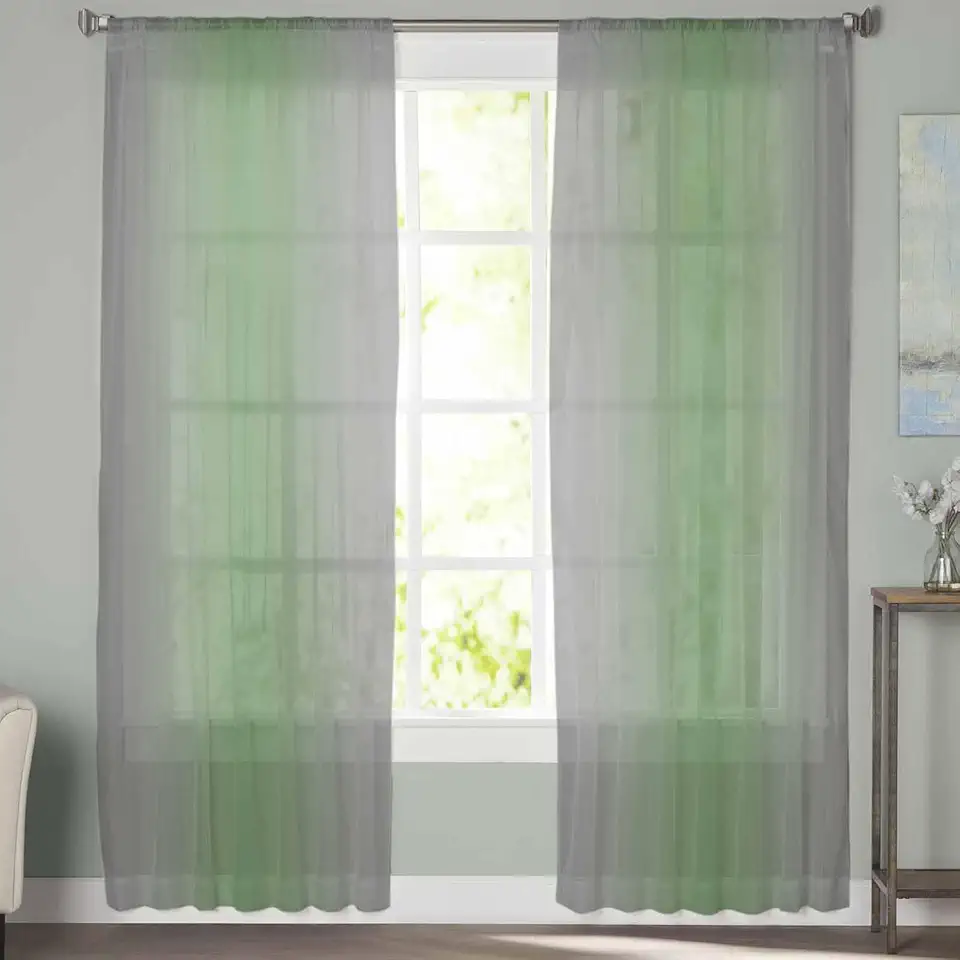 Sheer Curtains 72 Inch Long 2 Panels Grey Sage Green Gradient 4 Light Filtering Rod Pocket Semi Sheer Curtains, Voile Drapes for Living Room Bedroom, 52"x72"