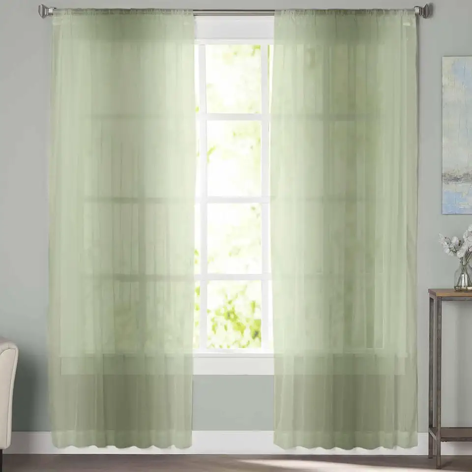 Sheer Curtains 72 Inch Long 2 Panels Sage Green Gradient Ombre Light Filtering Rod Pocket Semi Sheer Curtains, Voile Drapes for Living Room Bedroom, 52"x72"