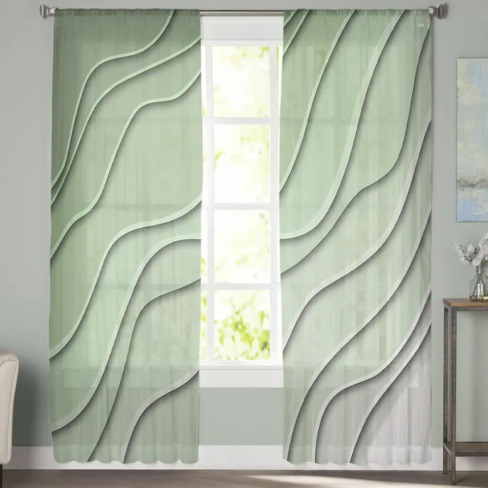 Sheer Curtains 72 Inch Long 2 Panels Sage Green Ombre Stripes Geometric Color Gradient Light Filtering Rod Pocket Semi Sheer Curtains, Voile Drapes for Living Room Bedroom, 52"x72"
