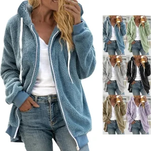 SHOPESSA Sherpa Fleece Jacket Women Fuzzy Cold Weather Jackets Trendy 2023 Zip Up Hooded Warm Coats for Women