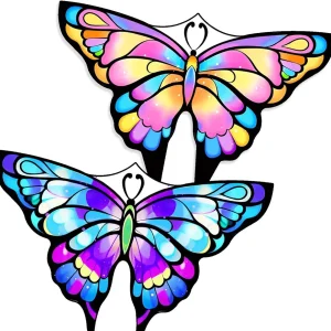 Simxkai Butterfly Kite for Kids & Adults, Easy to Fly Blue Big Kite for Beginners, Line Handle Included (1Pack 2Pack)
