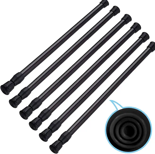 SIQUK 6 Pack Cupboard Bars Adjustable Spring Tension Rods Black Refrigerator Bar Extendable Rod for DIY Projects, 12 to 20 Inches