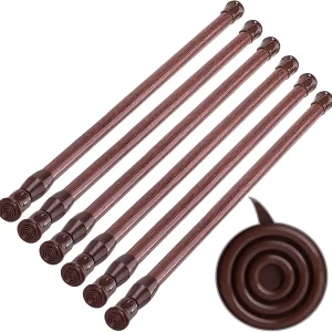 SIQUK 6 Pack Cupboard Bars Adjustable Spring Tension Rods Wood Grain Refrigerator Bar Extendable Rods for DIY Projects, 12 to 20 Inches