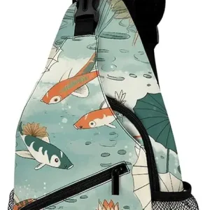 Sling Backpack Crossbody for Man Woman Fish Pond Pattern Cross Body Adjustable Chest Bag
