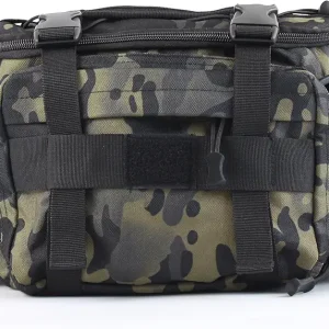 Sling Fishing Tackle Bag Outdoor Fishing Tackle Storage Pack Water-Resistant Fishing Waist Bag Cross Body Fly Fishing Sling Pack 1000D Nylon(black camo)