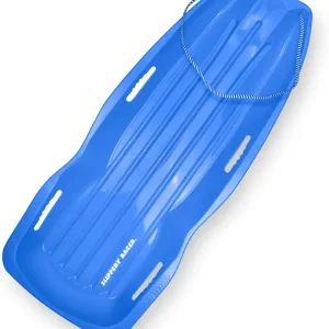 Slippery Racer Downhill Xtreme Flexible Adults and Kids Plastic Toboggan Snow Sled for Up to 2 Riders with Pull Rope and Handles, Blue