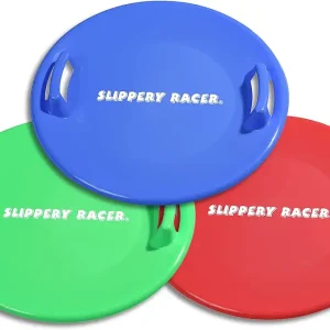 Slippery Racer Heavy-Duty Cold Resistant Downhill Pro Adults and Kids Plastic Outdoor Winter Saucer Disc Snow Sled with Handles