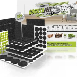Slipstick Gorilla Felt Furniture Pads (189 Piece Variety Pack) Premium Furniture Pads & Chair Leg Floor Protectors for Hardwood Floors & Hard Surfaces